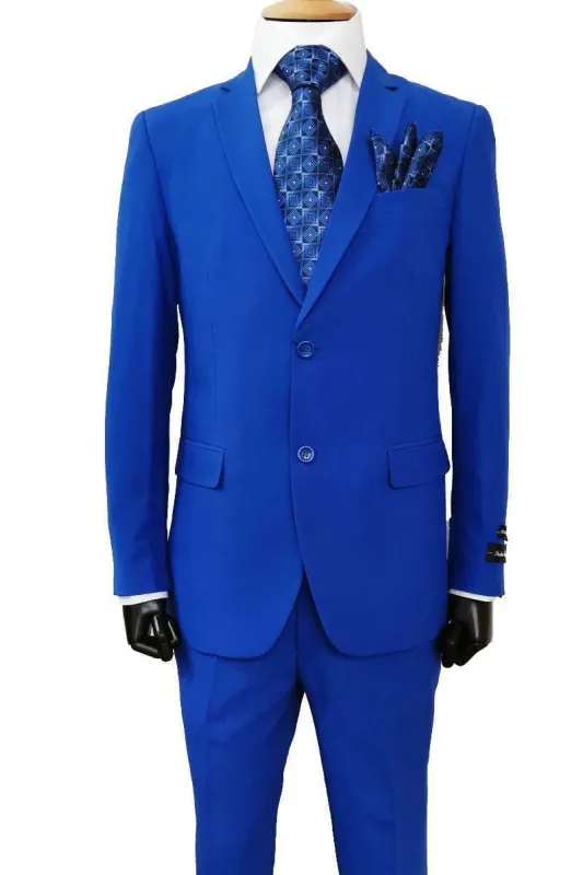 "Classic Fit Men's 2 Button Poplin Suit in Royal Blue - Close Out 40L" sold by Alberto Nardoni