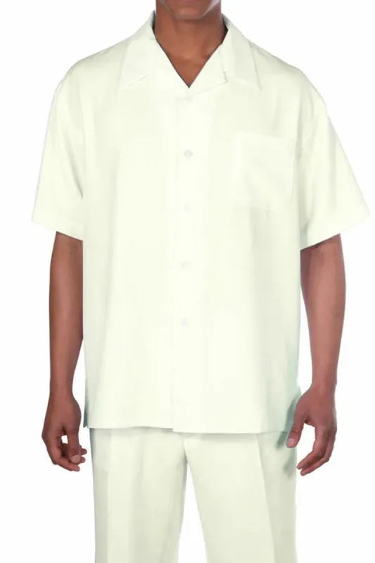 Mens Short Sleeve Casual Summer Walking Suit in Solid Cream made by Alberto Nardoni