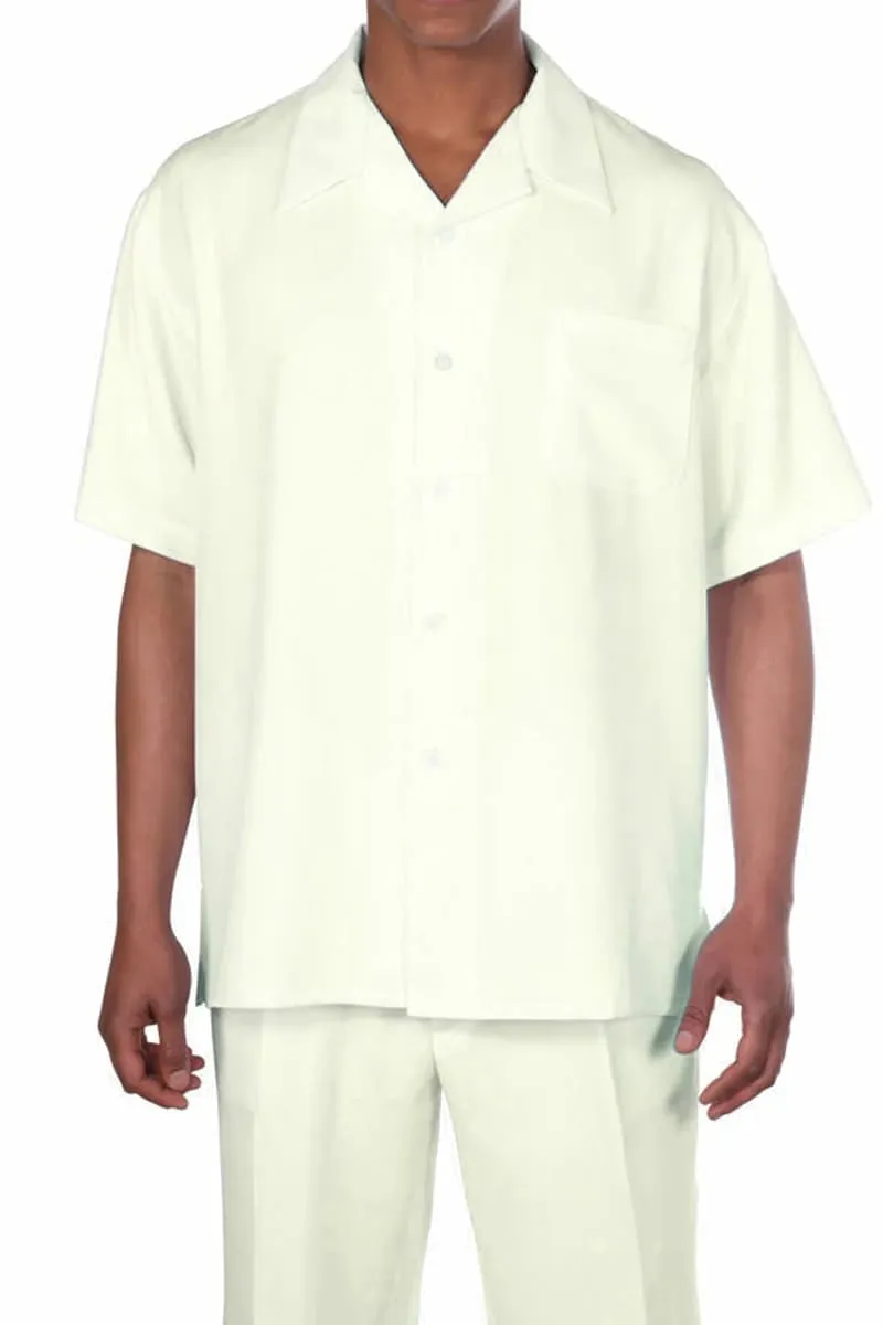 Mens Short Sleeve Casual Summer Walking Suit in Solid Cream sold by Alberto Nardoni