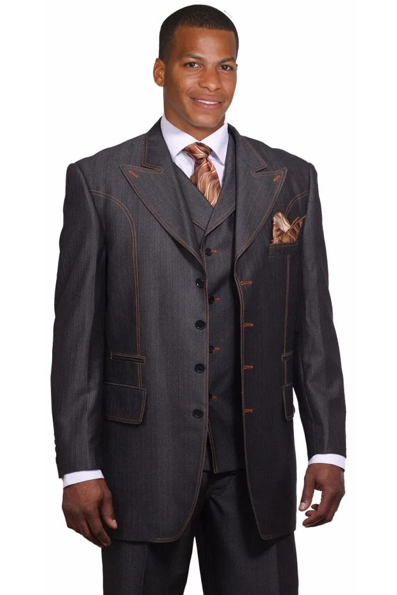 "Black Denim Blue Jeans Men's Suit with Wide Peak Lapel - 4 Button Vested" sold by Alberto Nardoni