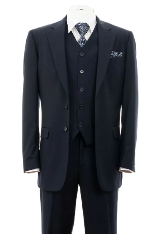 "Modern Fit Men's 2-Button Vested Navy Blue Suit" sold by Alberto Nardoni
