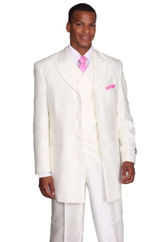 "Herringbone Stripe Men's Long Vested Suit in Ivory Cream - Fashion" sold by Alberto Nardoni