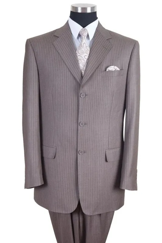 "Classic Fit Men's 3-Button Pinstripe Banker Suit in Tan" sold by Alberto Nardoni