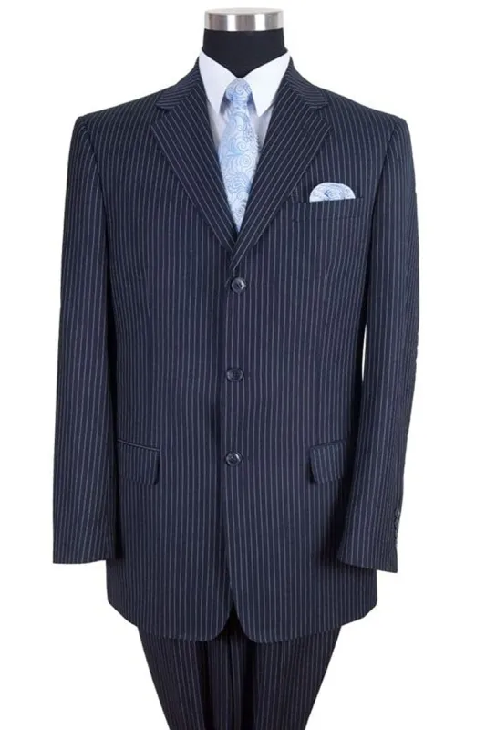 "Classic Fit Men's 3-Button Banker Pinstripe Suit - Navy" sold by Alberto Nardoni