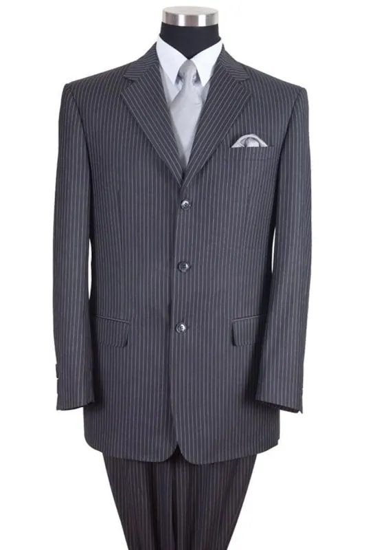 "Grey Pinstripe Suit - Men's Classic Fit 3-Button Banker Style" sold by Alberto Nardoni