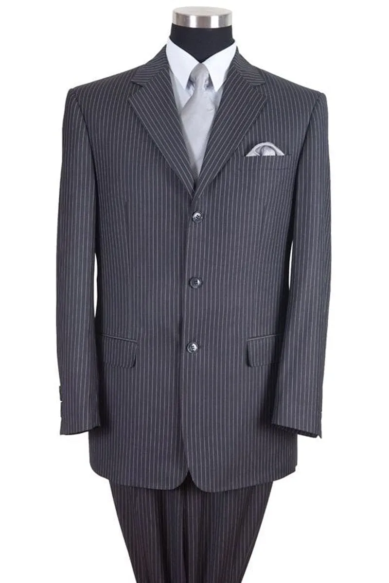 "Grey Pinstripe Suit - Men's Classic Fit 3-Button Banker Style" sold by Alberto Nardoni