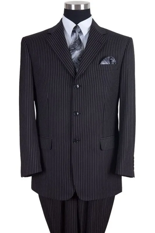 "Classic Fit Men's 3-Button Banker Pinstripe Suit - Black" sold by Alberto Nardoni