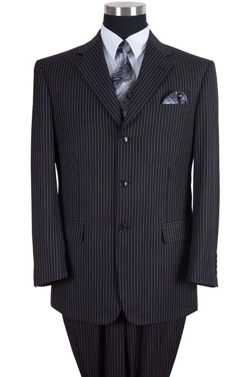"Classic Fit Men's 3-Button Banker Pinstripe Suit - Black" sold by Alberto Nardoni