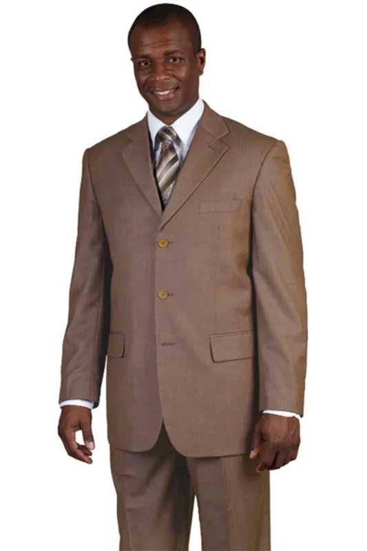 "Classic Men's 3-Button Wool Pinstripe Suit in Tan - Timeless Elegance" sold by Alberto Nardoni