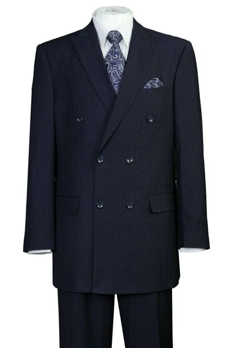 "Double Breasted Peak Lapel Men's Suit - Classic Navy Blue Pinstripe" sold by Alberto Nardoni