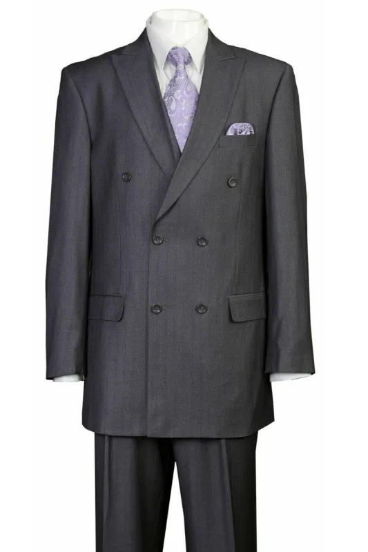 "Grey Pinstripe Men's Classic Double Breasted Peak Lapel Suit" sold by Alberto Nardoni
