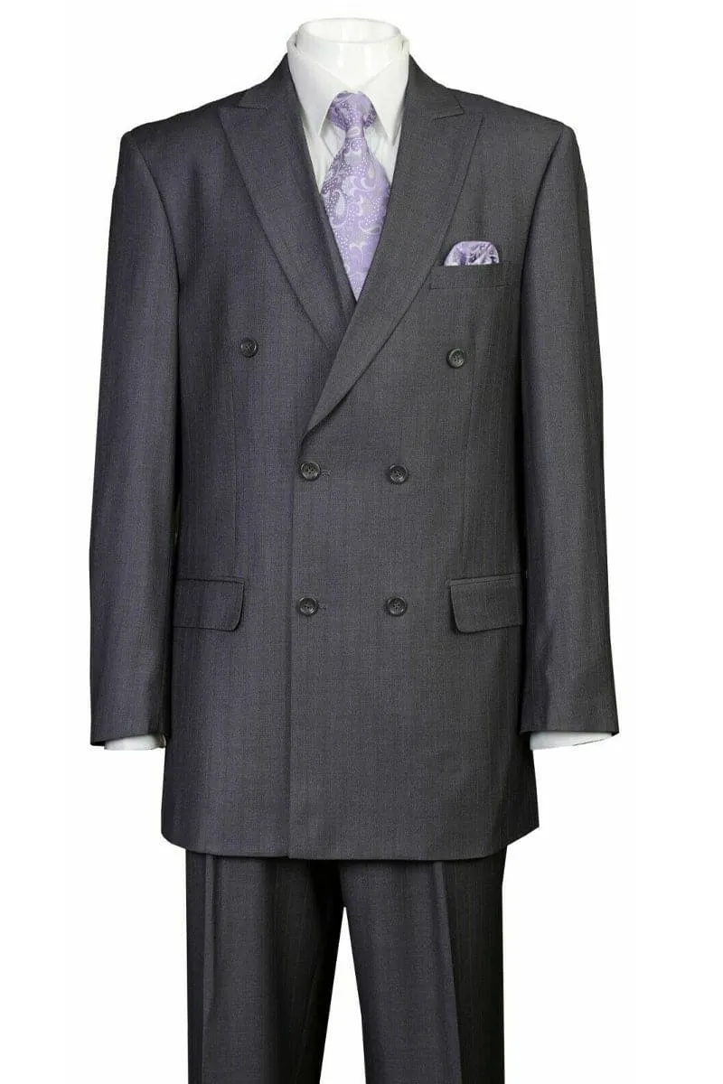 "Grey Pinstripe Men's Classic Double Breasted Peak Lapel Suit" sold by Alberto Nardoni