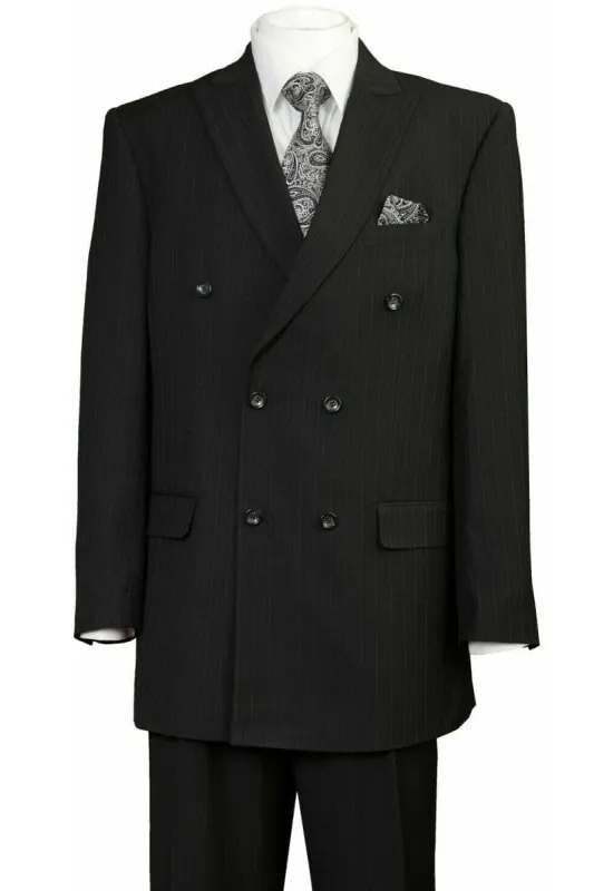 "Double Breasted Black Pinstripe Suit - Men's Classic Peak Lapel" sold by Alberto Nardoni