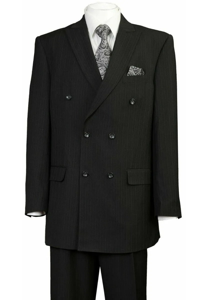 "Double Breasted Black Pinstripe Suit - Men's Classic Peak Lapel" sold by Alberto Nardoni