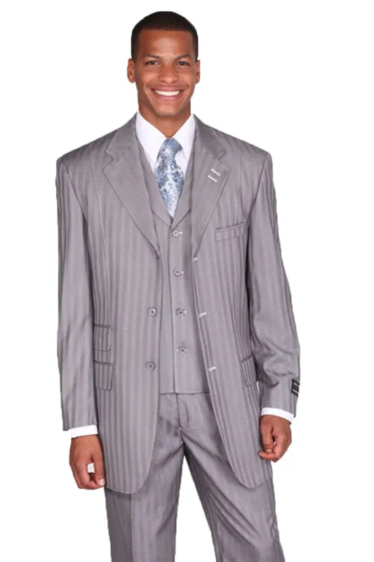 "Pinstripe Fashion Suit for Men - Grey 3 Button Vested Tonal" sold by Alberto Nardoni
