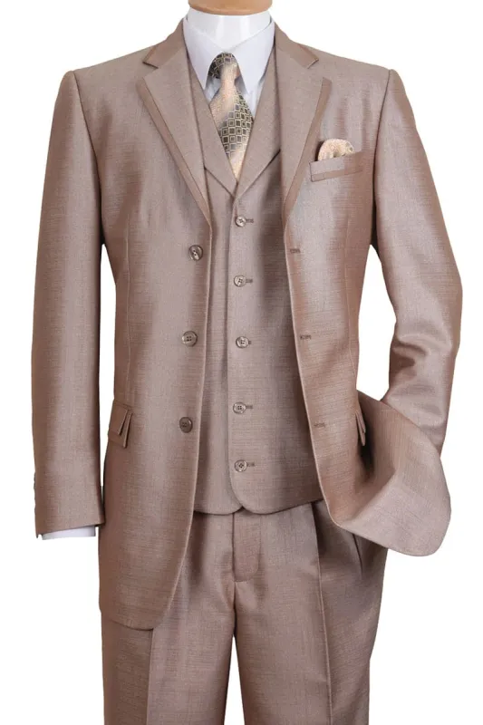 "Sharkskin 3-Button Vested Men's Church Suit in Tan" sold by Alberto Nardoni