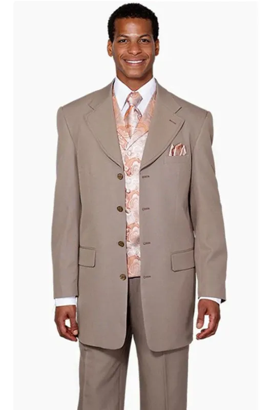 "Tan Men's Fashion Suit with 4-Button Long Vested Paisley Design" sold by Alberto Nardoni