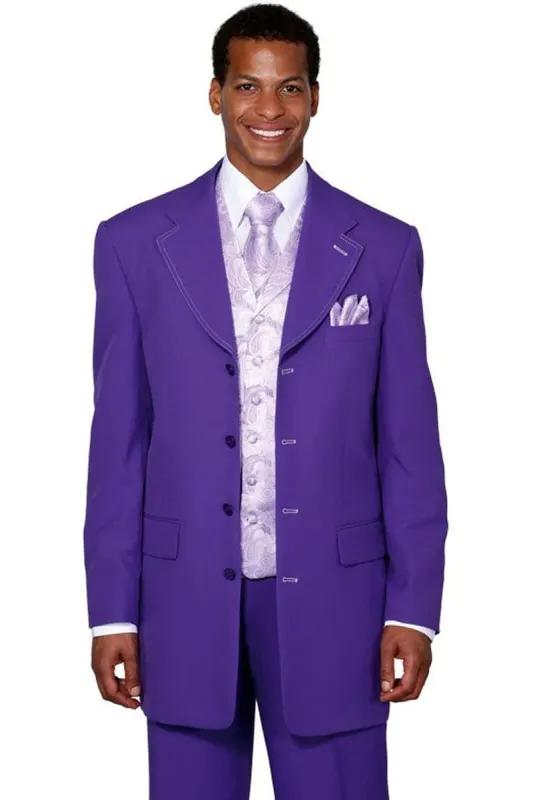 "Purple Men's Fashion Suit with Paisley Vest - 4 Button Long Vested" sold by Alberto Nardoni