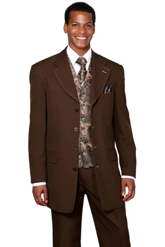 "Brown Men's Fashion Suit with 4 Buttons & Paisley Vest - Long Vested" sold by Alberto Nardoni