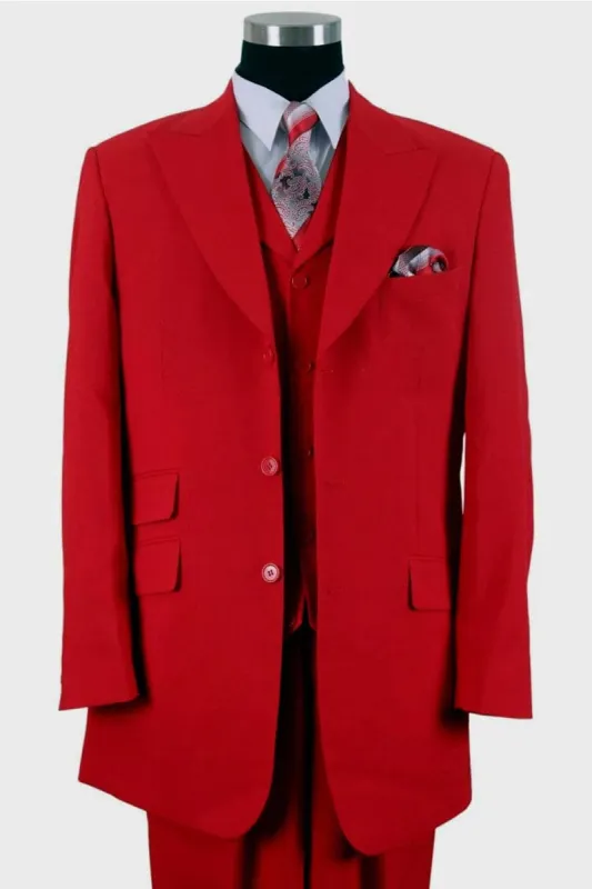 "Red Men's Fashion Suit with 3-Button Vest and Wide Peak Lapel" sold by Alberto Nardoni