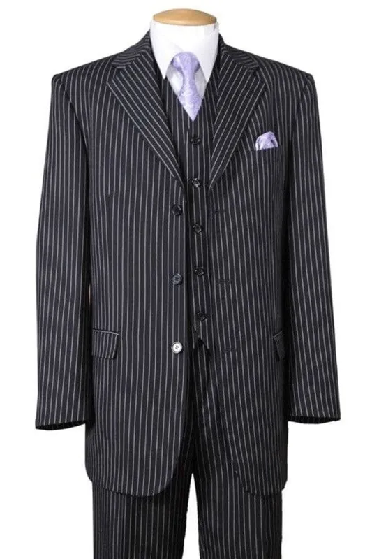 "1920's Gangster Pinstripe Vested Suit - Men's 3 Button Bold in Charcoal Grey" sold by Alberto Nardoni