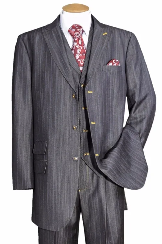 "Black Denim Suit for Men - 3 Button Vested Peak Lapel" sold by Alberto Nardoni