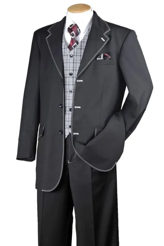 "Black Men's 3-Button Fashion Vested Suit with White Stitching" sold by Alberto Nardoni