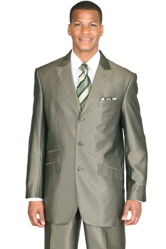 "Sharkskin Micro Pinstripe Suit - Olive Green, 3 Button Peak Lapel for Men" sold by Alberto Nardoni