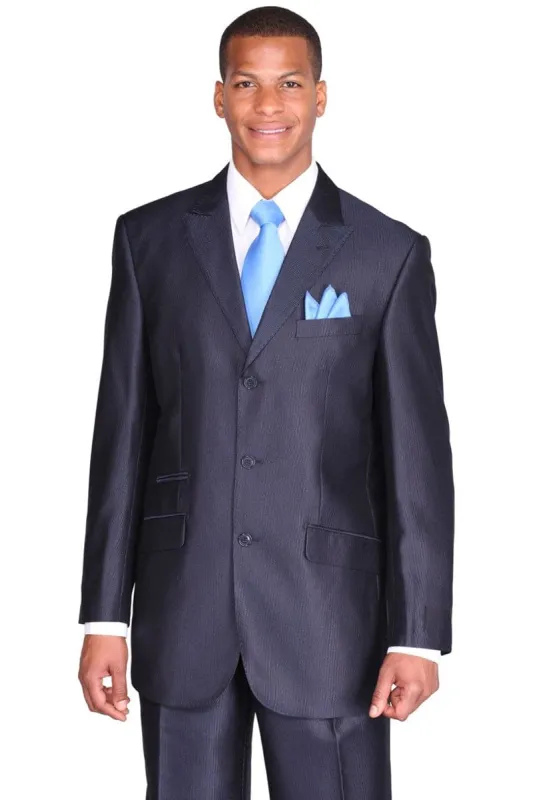 "Sharkskin Navy Blue Men's Suit - 3 Button Peak Lapel Micro Pinstripe" sold by Alberto Nardoni