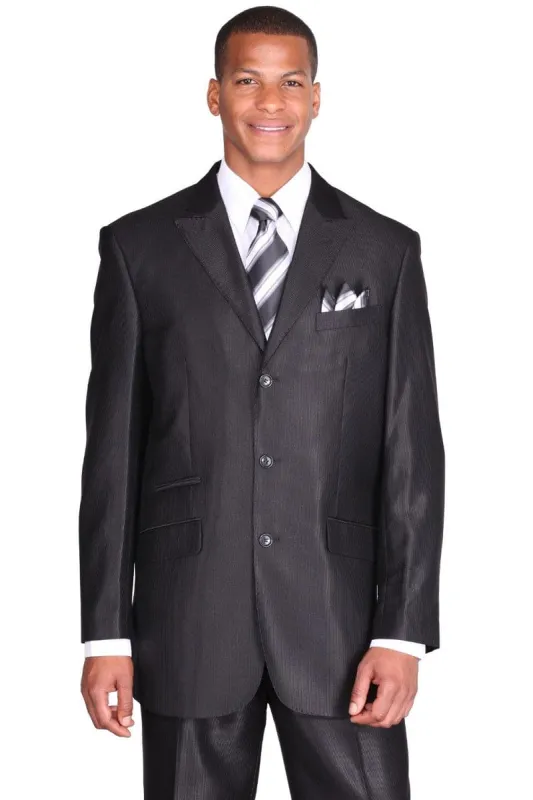 "Sharkskin Black Men's Suit - 3 Button Peak Lapel Micro Pinstripe" sold by Alberto Nardoni
