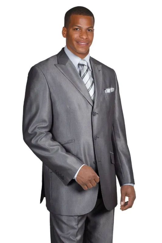 "Sharkskin Charcoal Grey Men's Suit - 3 Button Peak Lapel Micro Pinstripe" sold by Alberto Nardoni