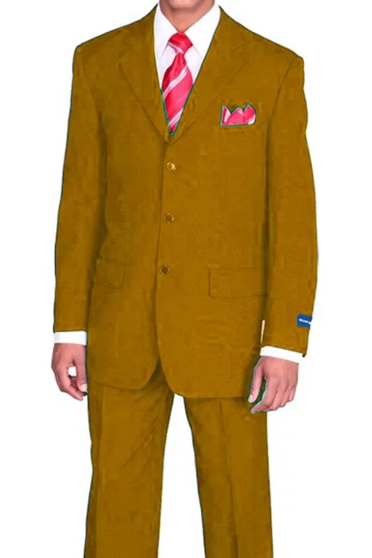 "Classic Fit Men's 3-Button Poplin Suit in Mustard - Elegant Formal Wear" sold by Alberto Nardoni