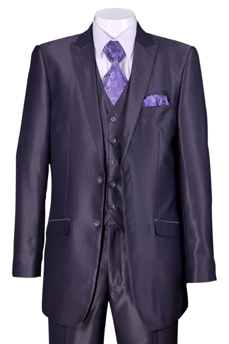 "Sharkskin Slim Fit Men's Suit - 2 Button Vested in Navy Blue" sold by Alberto Nardoni