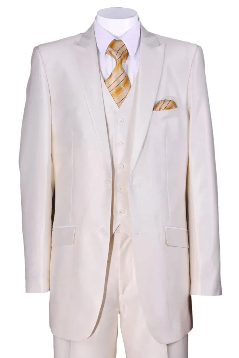 "Sharkskin Slim Fit Men's Suit - 2 Button Vested in Ivory Cream" sold by Alberto Nardoni