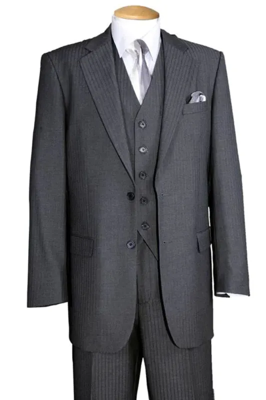"Grey Pinstripe Wool Feel - Designer Brand Men's Suit with 2 Button Vest" sold by Alberto Nardoni