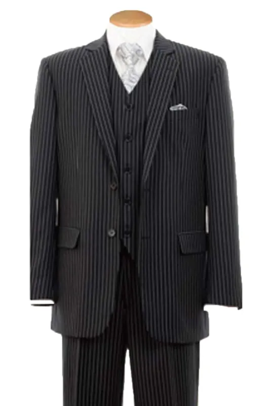 "Bold Pinstripe Gangster Suit - Men's 2-Button Vested in Black" sold by Alberto Nardoni