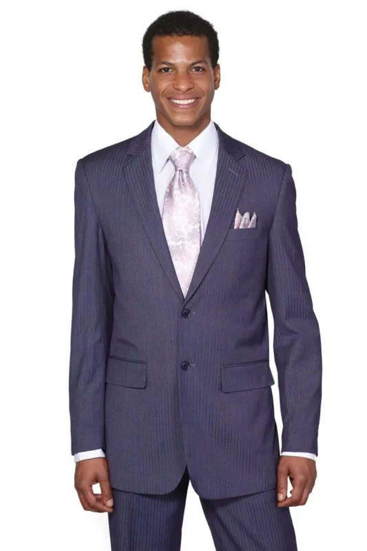 "Modern Fit Men's Suit in Navy Blue - 2 Button Tonal Pinstripe" sold by Alberto Nardoni