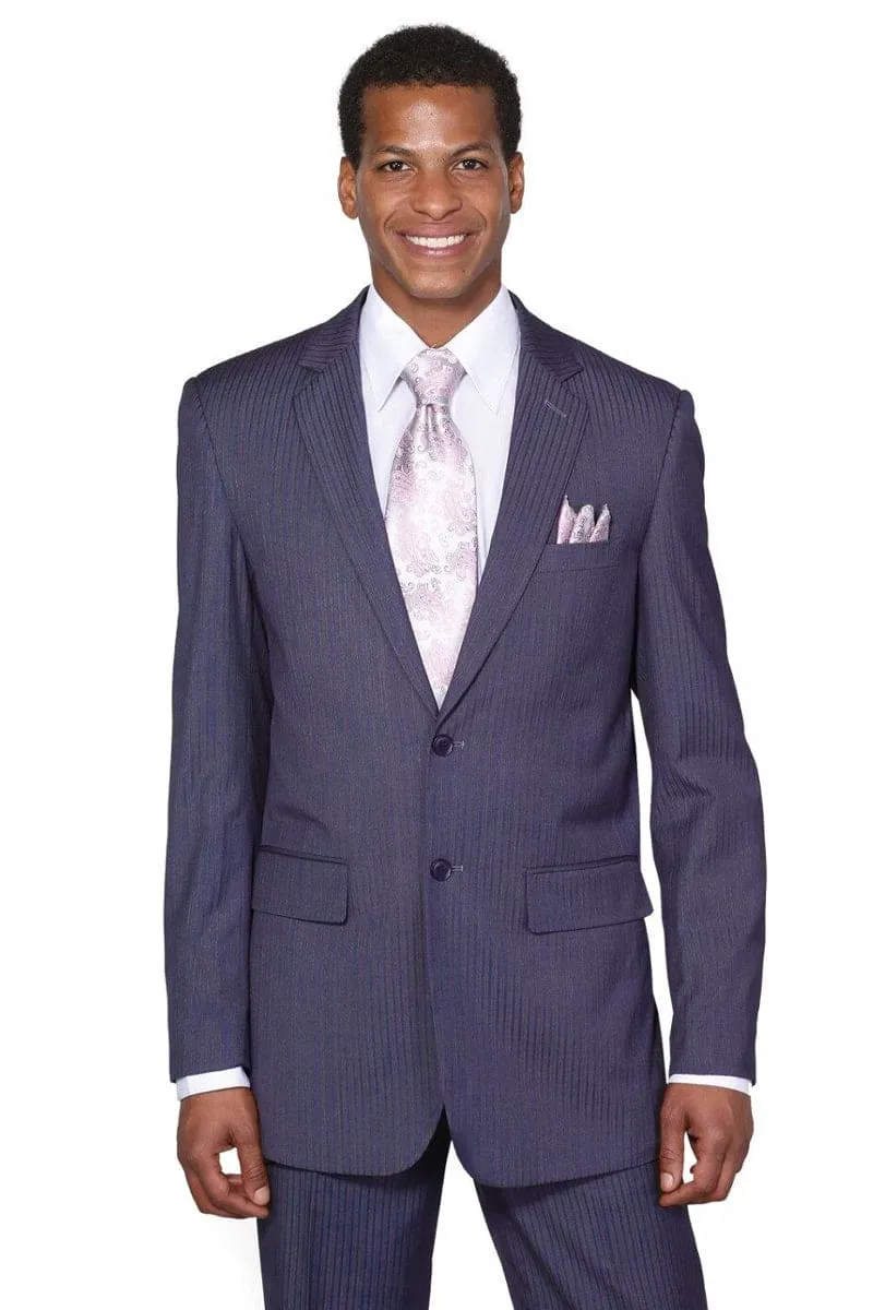 "Modern Fit Men's Suit in Navy Blue - 2 Button Tonal Pinstripe" sold by Alberto Nardoni