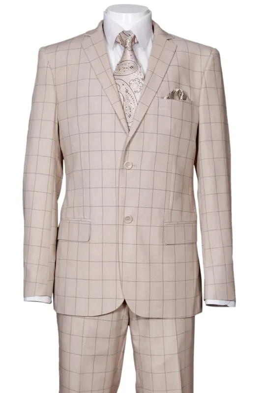 "Modern Fit Men's Windowpane Plaid Suit - 2 Button Tan Design" sold by Alberto Nardoni