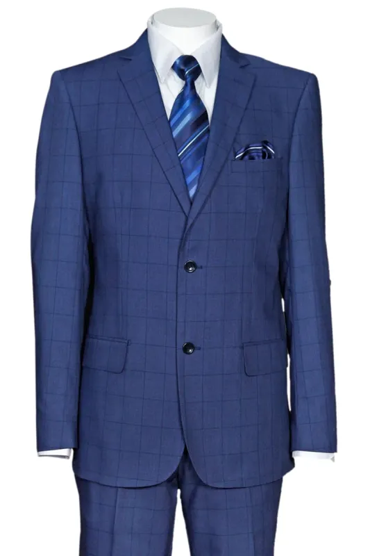 "Modern Fit Men's Windowpane Plaid Suit - 2 Button, Navy Blue" sold by Alberto Nardoni