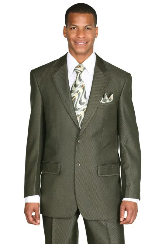 "Olive Green Sharkskin Suit for Men - 2 Button Diagonal Design" sold by Alberto Nardoni