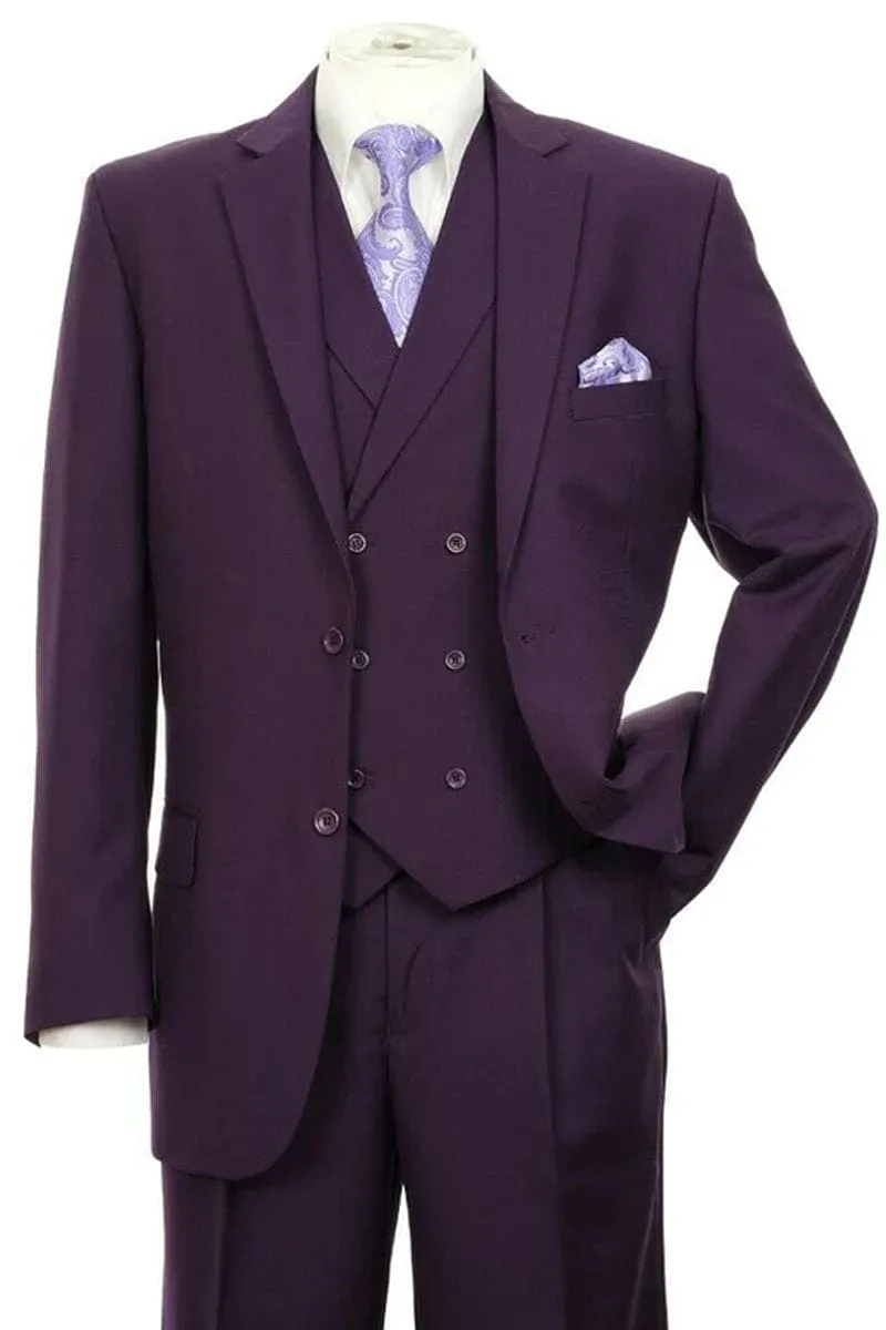 "Men's Purple 2-Button Suit with Double Breasted Vest - Pleated Pants" sold by Alberto Nardoni