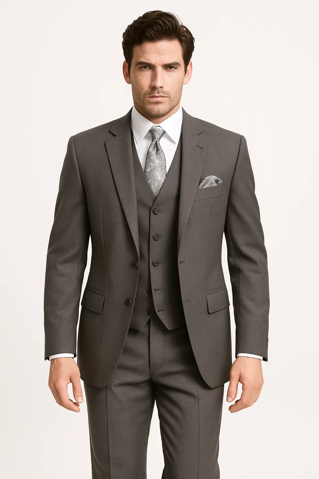 "Charcoal Grey Men's 2-Button Suit with Pleated Pants & Double-Breasted Vest" sold by Alberto Nardoni product image thumbnail 5