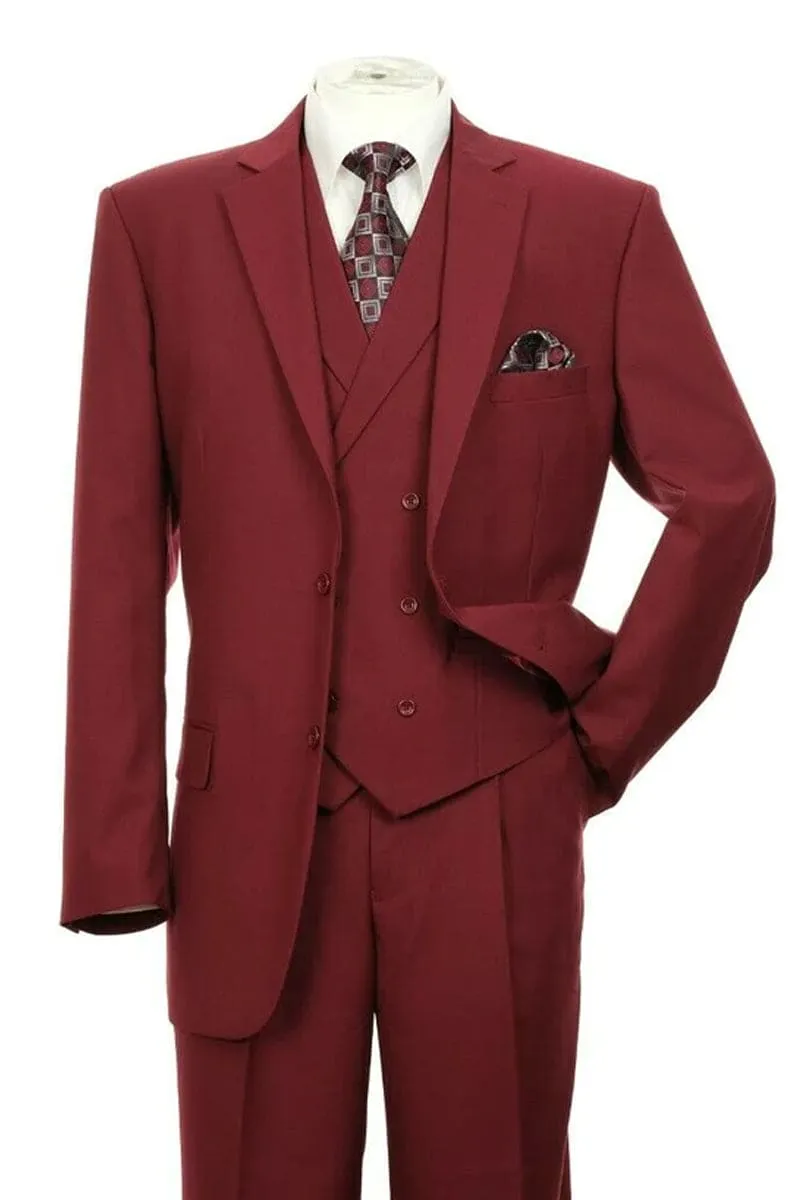 "Burgundy Classic Fit Men's Suit with Double Breasted Vest - 2 Button Pleated Pant" sold by Alberto Nardoni