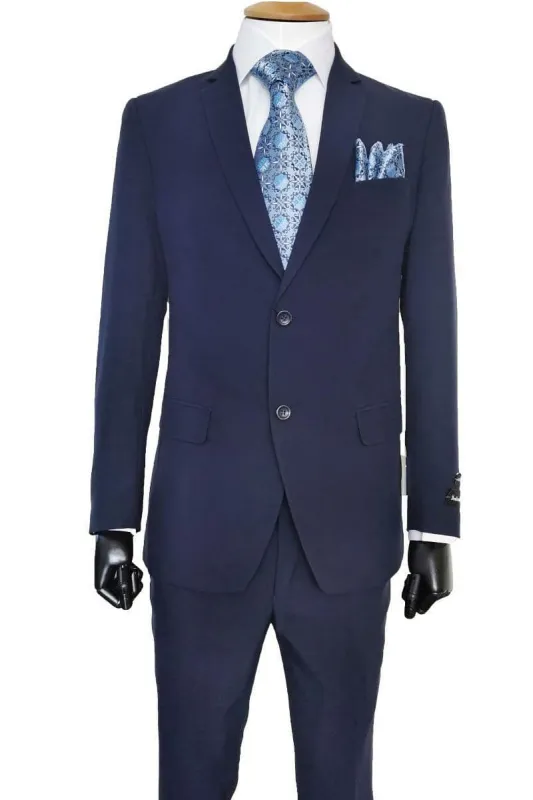 "Classic Fit Navy Poplin Suit for Men - 2 Button Style" sold by Alberto Nardoni