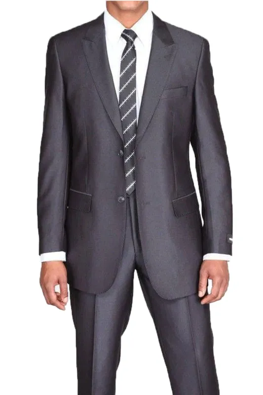 "Black Sharkskin Suit - Men's Slim Fit 2 Button Peak Lapel" sold by Alberto Nardoni
