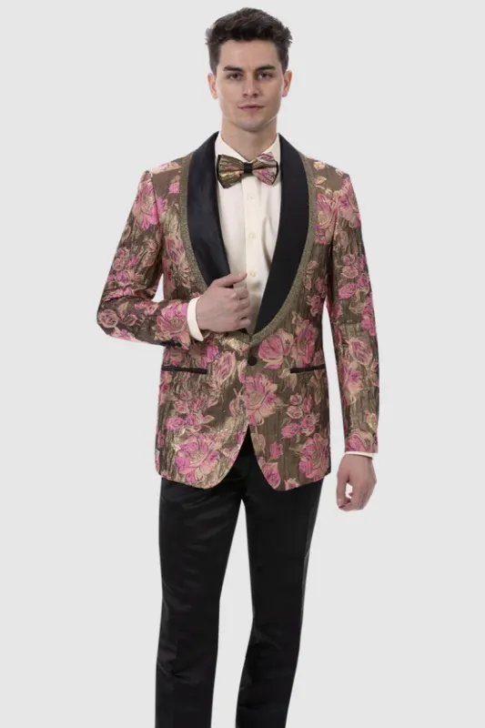 "Fuschia & Gold Floral Paisley Prom Smoking Jacket by EJ Samuel" made by Alberto Nardoni