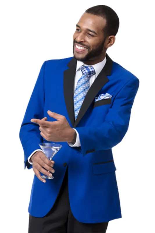 EJ Samuel: Royal Blue Modern Fit Tuxedo - 2Btn, Black Lapel sold by Alberto Nardoni