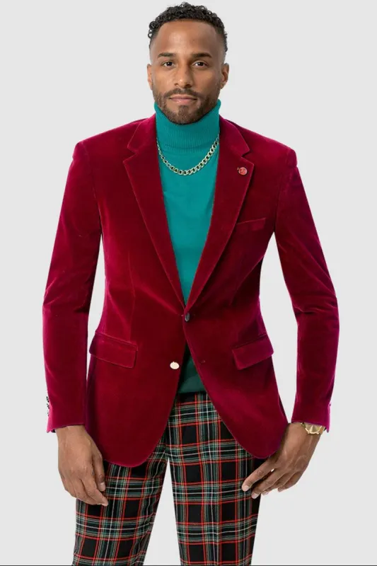 EJ Samuel Red Velvet Blazer: Modern Fit, 2-Button Design sold by Alberto Nardoni