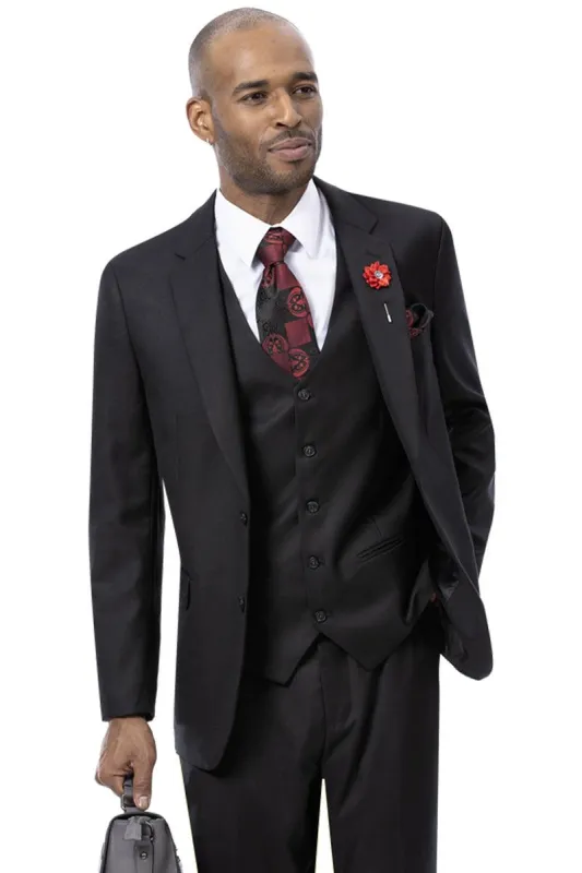EJ Samuel Men's Modern Fit Black Sharkskin Vested Suit sold by Alberto Nardoni